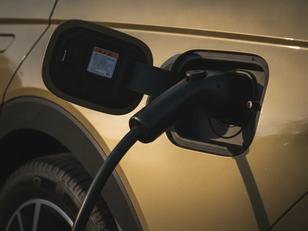 Charging cable seated in an EV charge port during a mobile roadside charging session