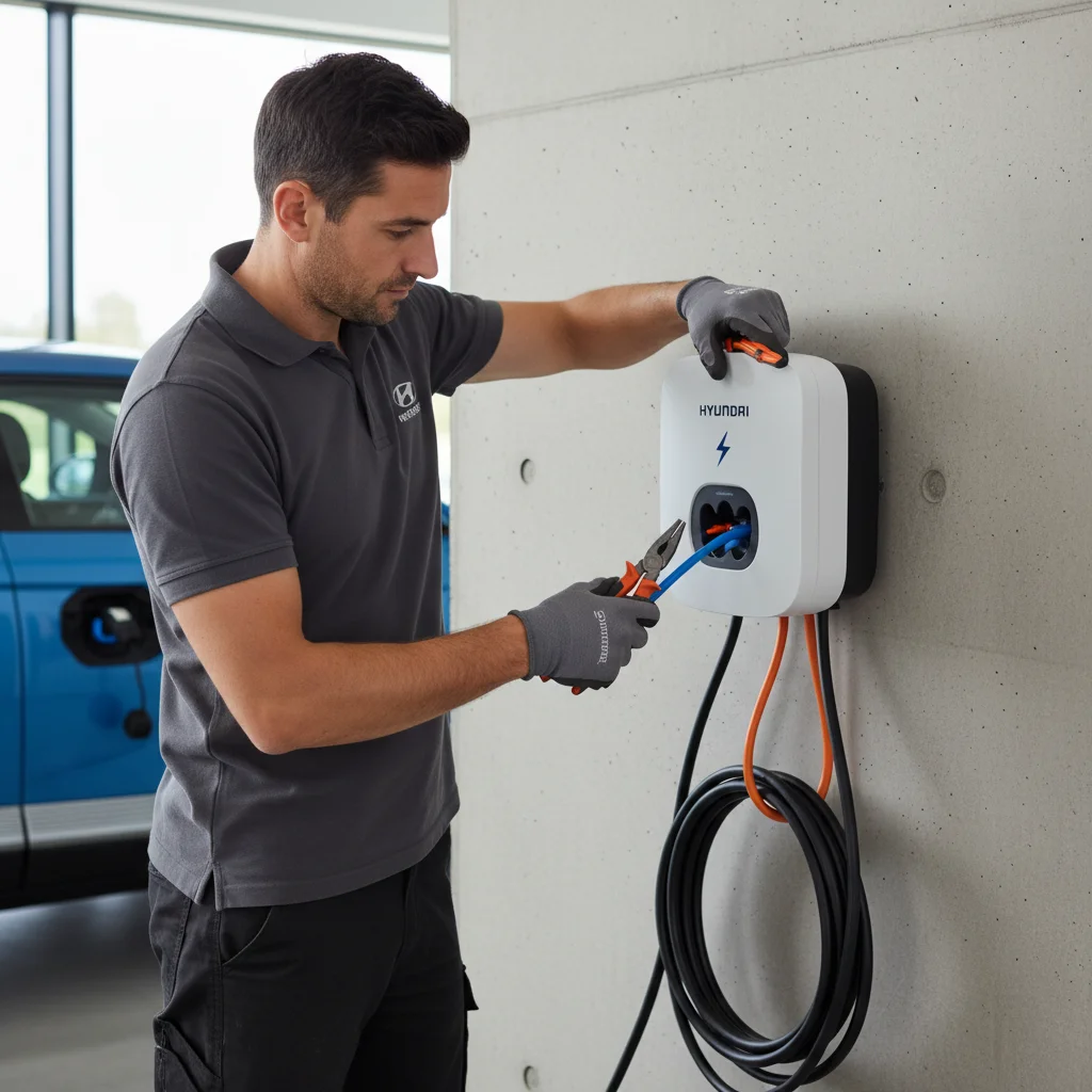 A portable 240-volt cable connected to an EV charge port on the roadside