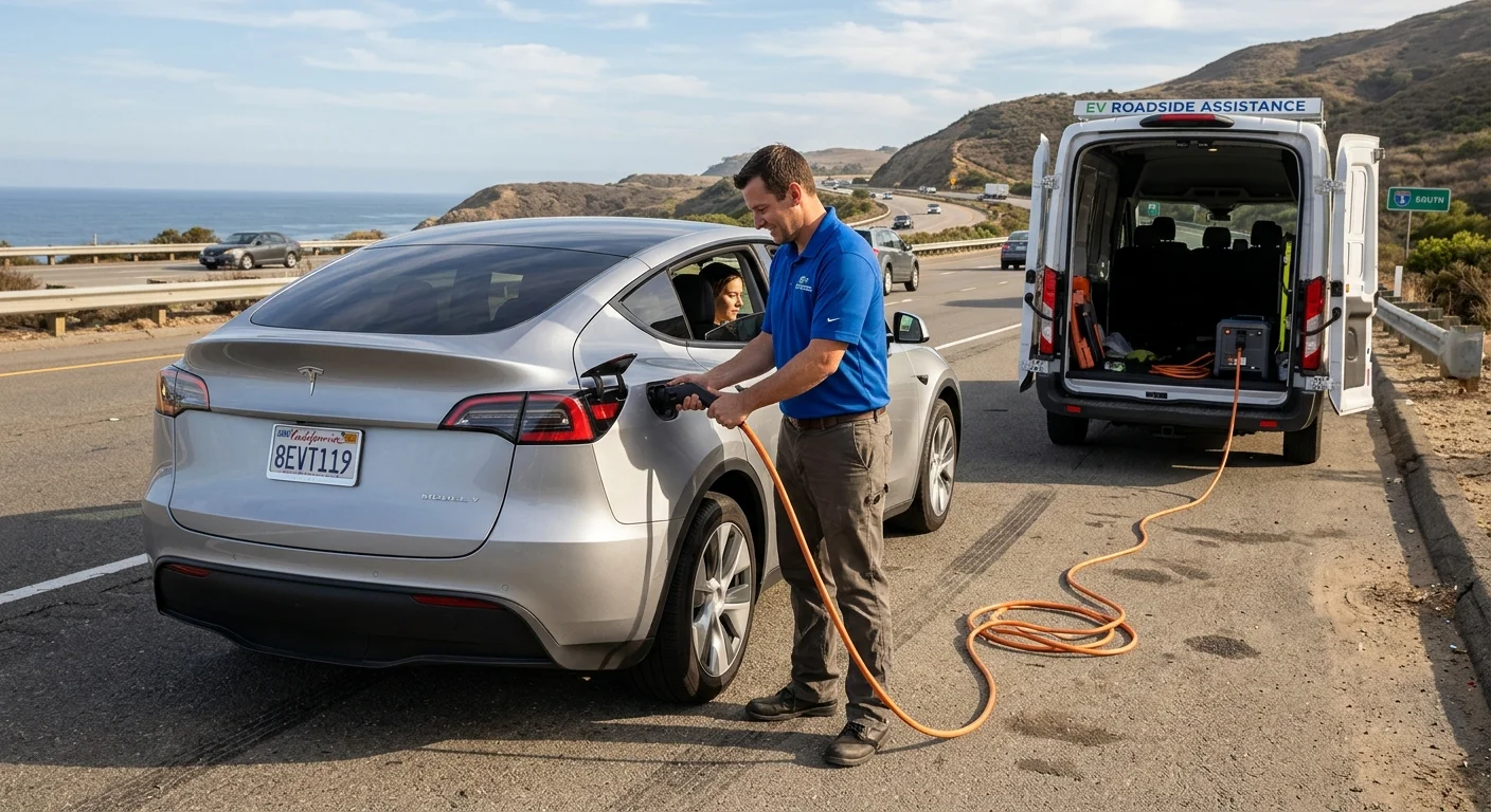 Tesla driver pulled to the shoulder of the Capital Beltway with the touchscreen showing a low battery warning