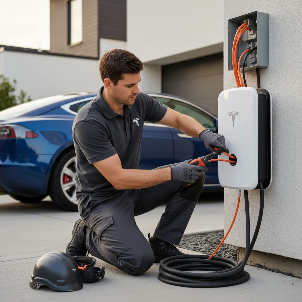 A charging cable plugged into an EV port beside a parked rescue vehicle