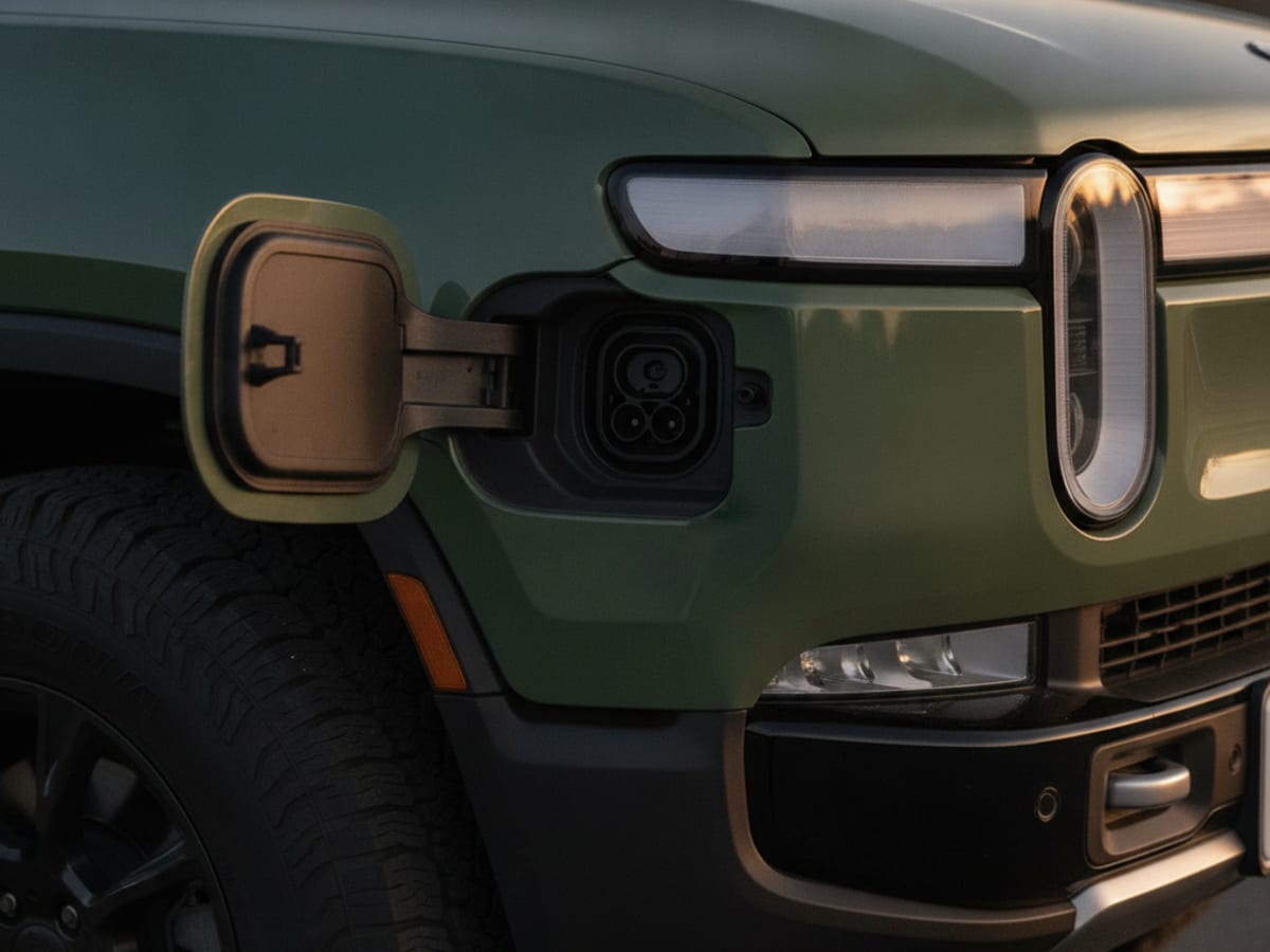 Mobile charging connector being checked against a non-Tesla electric vehicle charge port