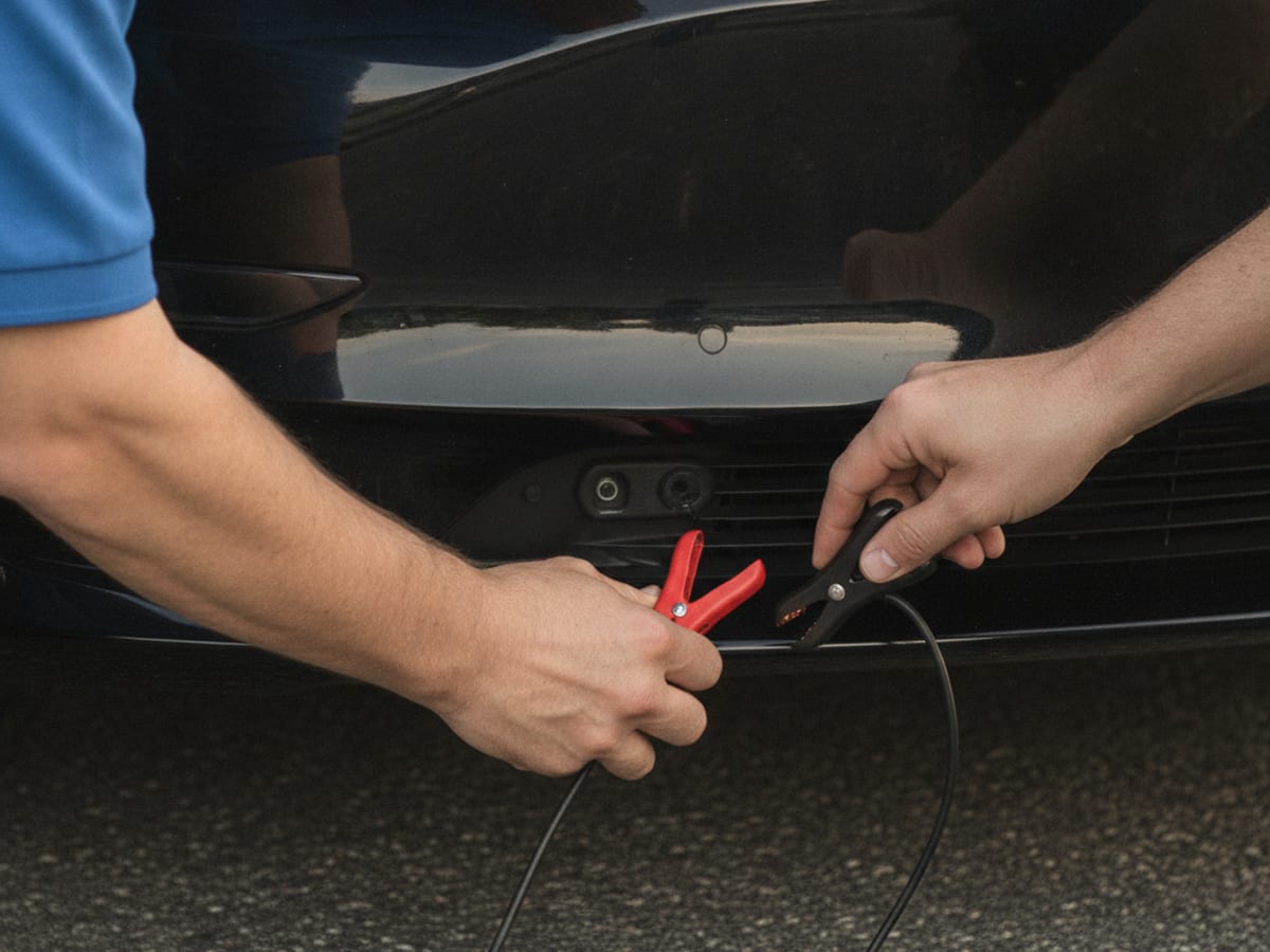 Model-specific low-voltage access area on a Tesla in the DC area